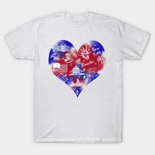 Hand drawn illustrations. Independence  USA national sketches. T-Shirt